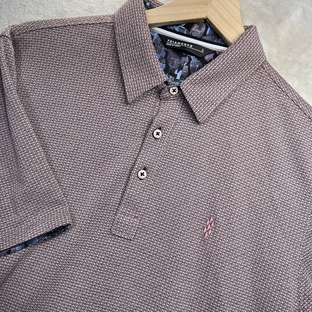 7 Diamonds Polo Shirt Mens Large Golf Performance Geometric 7D